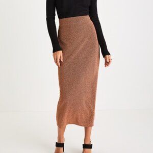 Lulus Sparkly Moment Rust Lurex High-rise Midi Skirt Orange | Size XS